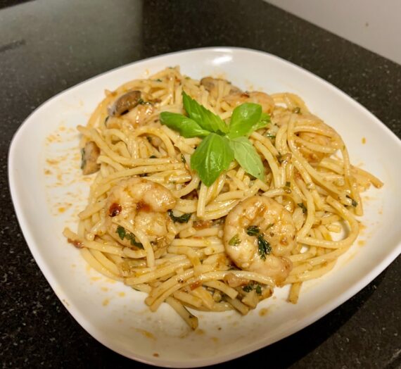 Sun-Dried Tomato Pesto Prawn Pasta in Mushroom Garlic Sauce
