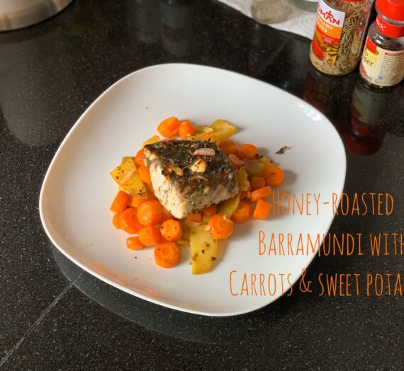 Honey-Roasted Barramundi with Carrots and Sweet Potatoes